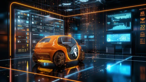 Futuristic Orange Car 3D Rendering in Dark Environment