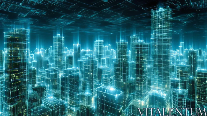 Glowing Future: Digital Art of a Futuristic City AI Image