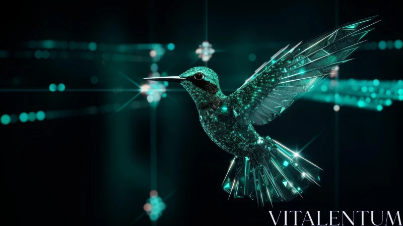 AI ART Green Glass Hummingbird in 3D Space