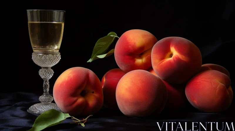 Luxurious Still Life: Ripe Peaches and White Wine Composition AI Image