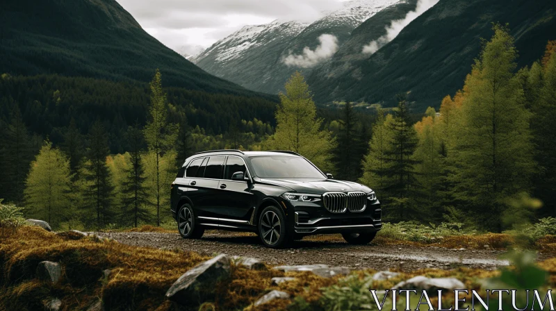Black Volvo SUV Parked Near Majestic Mountains | Rich and Immersive Artwork AI Image