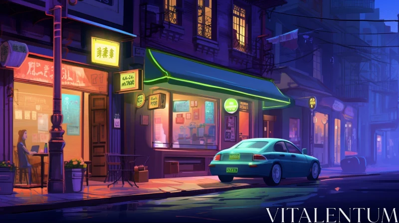City Lights at Night: Peaceful Scene in Chinatown AI Image
