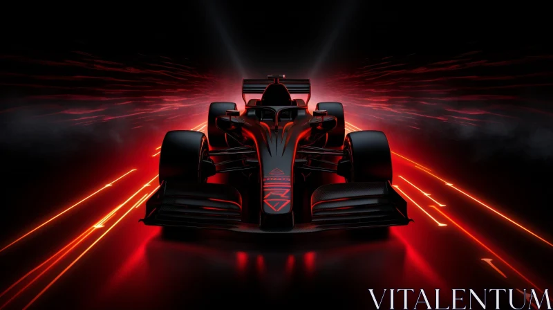 Sleek Formula 1 Car in Dark with Red Lights AI Image