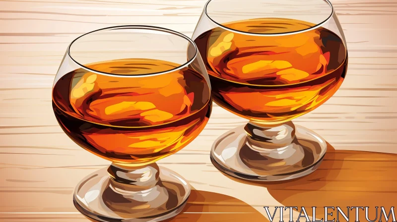 Cognac Glasses on Wooden Table AI Image