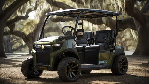 Green and Black Golf Cart in Forest