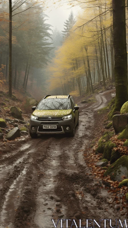 Muddy Road Car: Nature-Inspired Camouflage Celebration AI Image