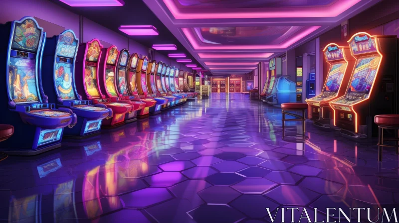 Neon-lit Slot Machine Hallway Illustration AI Image