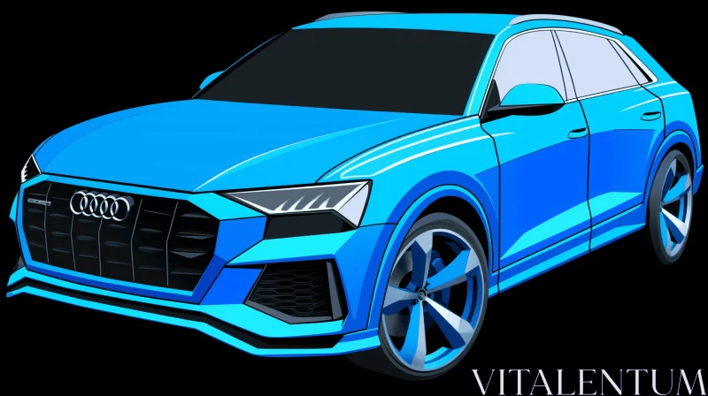 Vivid Blue Audi SUV Illustration with Intense Color Saturation AI Image