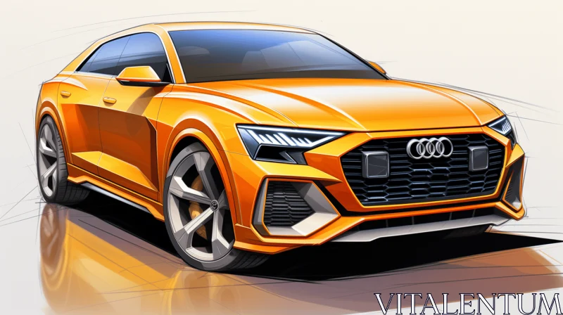Captivating Illustration of an Orange Audi SUV with Masterful Shading AI Image