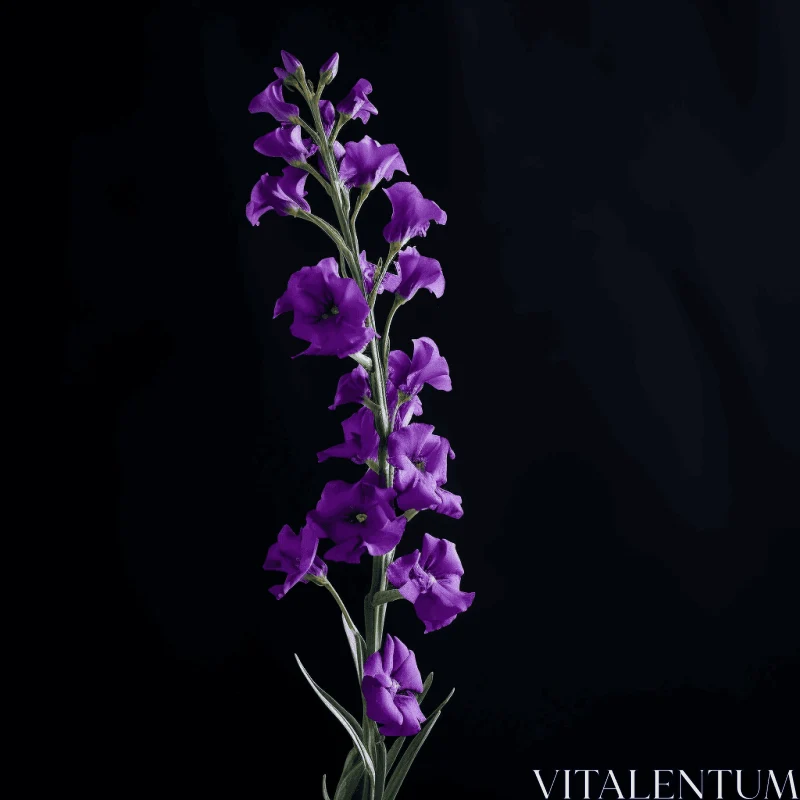 Elegant Purple Flower on Black Background AI Image