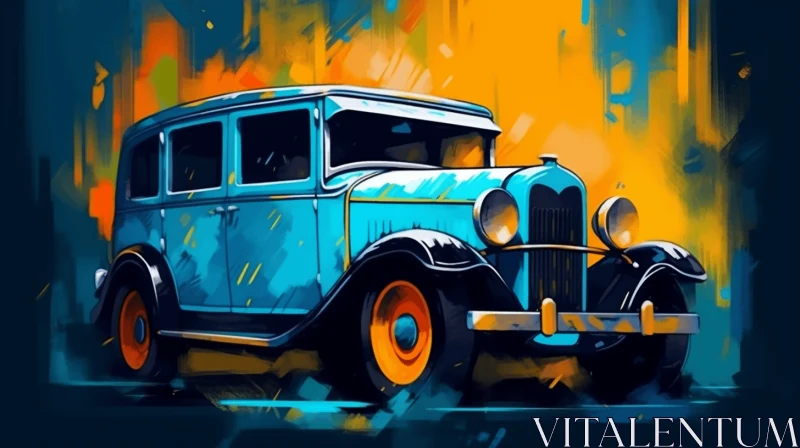 Graffiti-Inspired Vintage Car Painting | Dark Gray and Amber AI Image