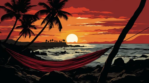 Tranquil Ocean Sunset Digital Painting