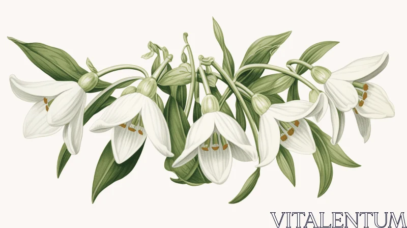 Detailed Botanical Illustration of Snowdrop Bouquet AI Image
