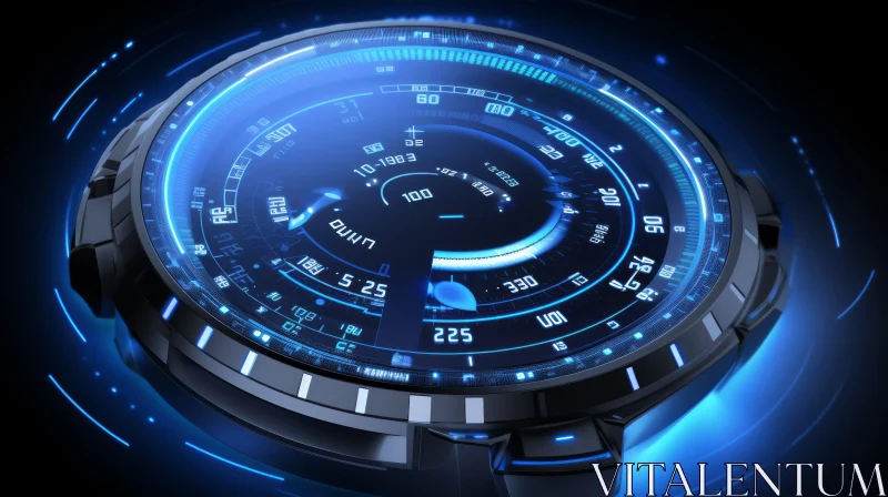 Futuristic Blue Neon Watch Face - Technology Concept AI Image