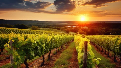 Golden Sunset Vineyard Landscape