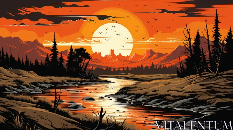 AI ART Tranquil Sunset River Landscape