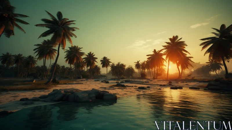 Tranquil Tropical Beach Sunset AI Image