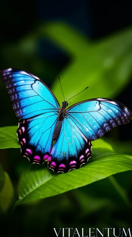 Blue Butterfly on Leaf: A Celebration of Natural Colors AI Image