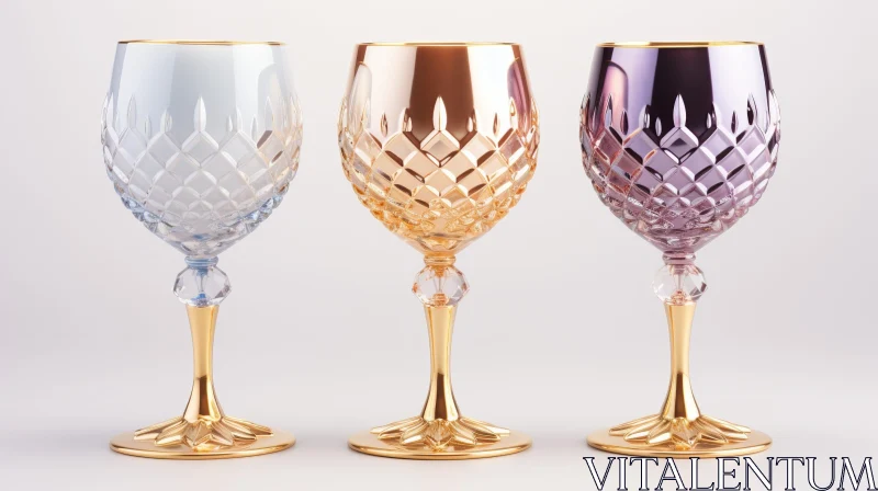 AI ART Exquisite Crystal Wine Glasses Set on White Background