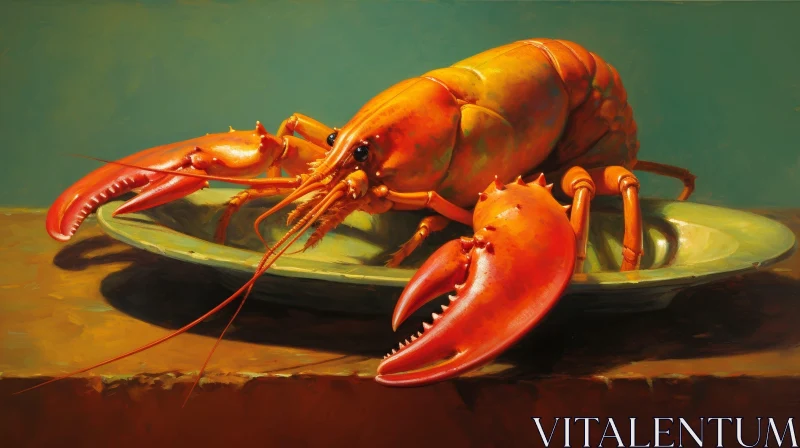 AI ART Red Lobster Painting on Green Plate