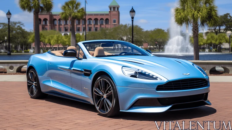 Elegance and Sophistication: Aston Martin V12 Roadster in Front of a Majestic Fountain AI Image