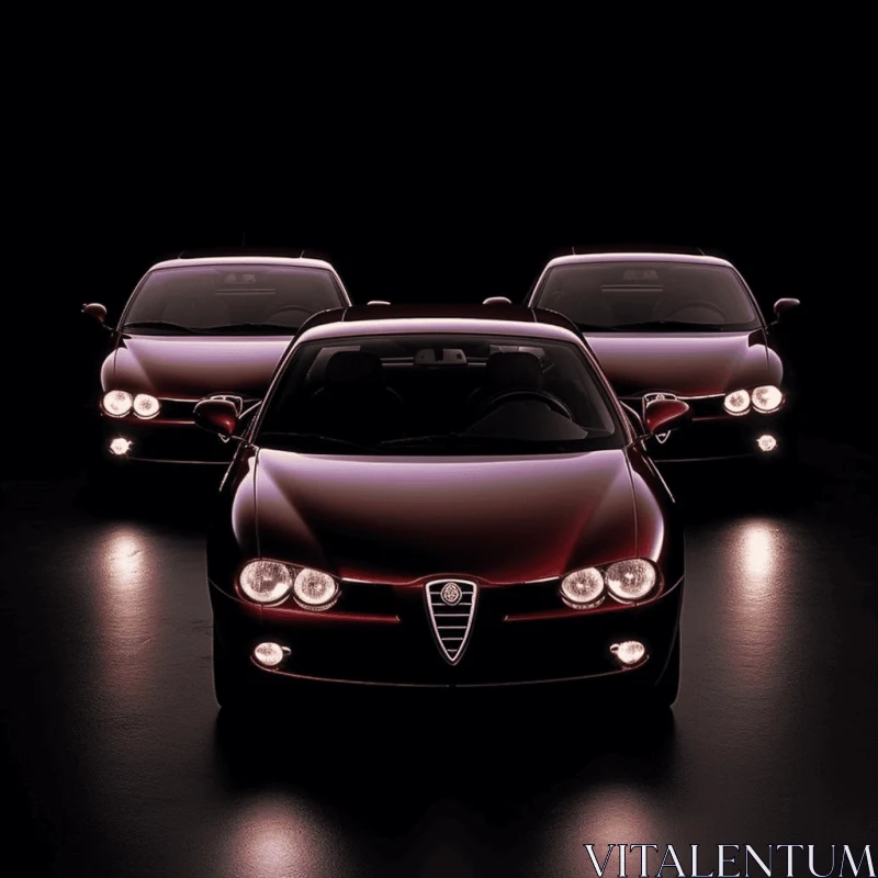 Red Alfa Romeo Cars on Dark Background | Classical Symmetry | High-Key Lighting AI Image