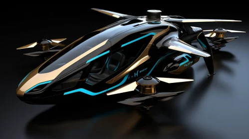 Sleek Black & Gold Futuristic Flying Car with Neon Lights