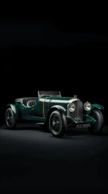 Vintage Car Artwork - Antique Green Color on Black Background