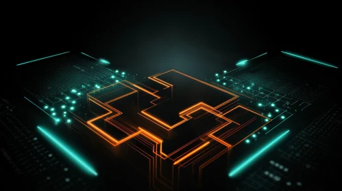 Glowing Orange Circuit Board 3D Rendering