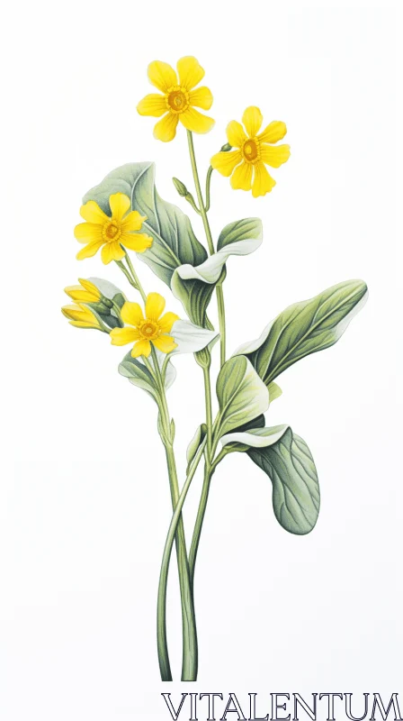 Detailed Botanical Illustration of a Yellow Flower on White Background AI Image