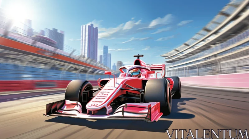 Fast-paced Formula 1 Car Racing in Urban City Setting AI Image