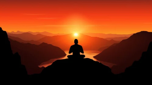 Meditation on Mountaintop: Serene Digital Painting