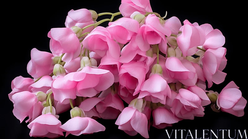 Captivating Pink Flowers Against Black Background AI Image