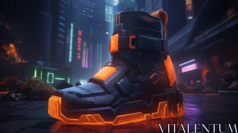 Futuristic Black and Orange Boot in Urban Night Setting AI Image