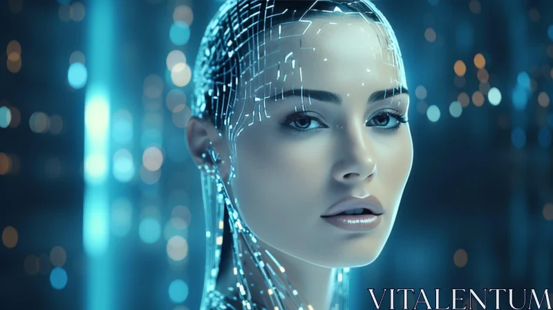 Futuristic Woman Portrait with Glowing Circuit Board Pattern AI Image