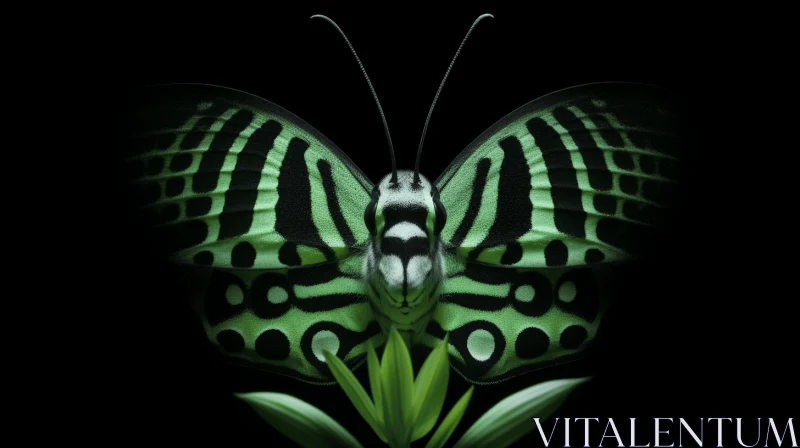 Green Butterfly on Dark Backdrop - A Study in Contrasts AI Image