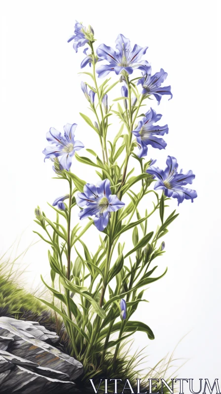Blue Flowers in Grass: A Photorealistic Masterpiece AI Image