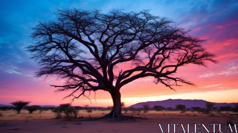 Majestic Tree Silhouetted at Sunset AI Image