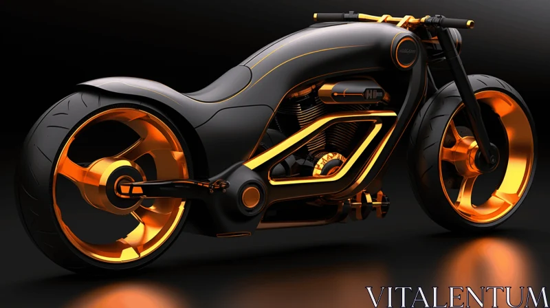 Black and Orange Futuristic Motorcycle with Elaborate Detail AI Image
