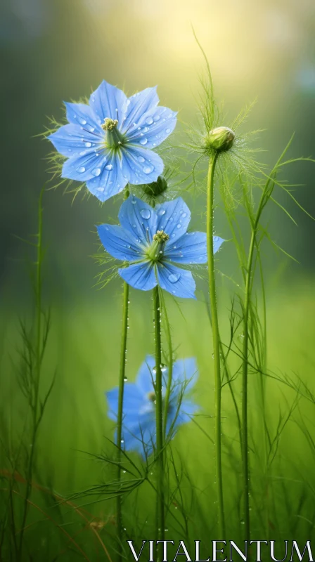 Blue Flowers in HD: A Symphony of Green and Azure AI Image