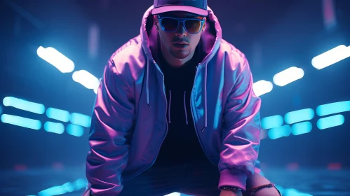 Stylish Young Man in Neon Lights AI Image