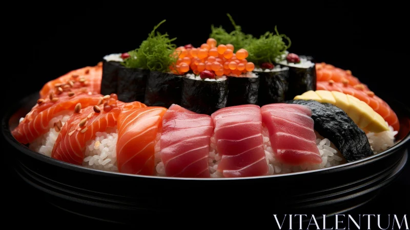 AI ART Delicious Assorted Sushi on Black Plate