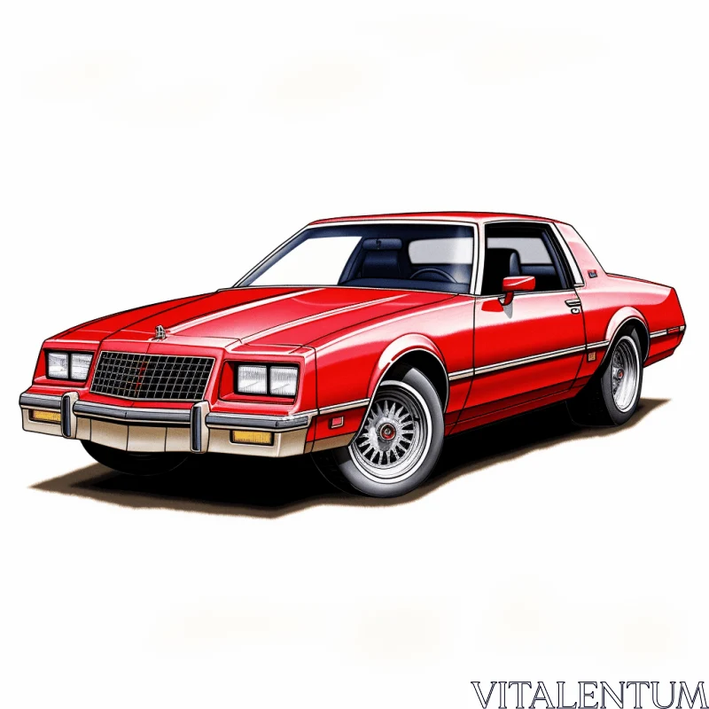 Detailed Drawing of a Red Car in Classic American Style | 1980s Duckcore AI Image
