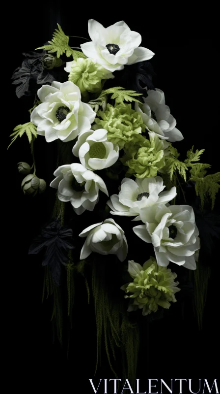 Gothic Floral Art: White Flowers in Dark Room AI Image