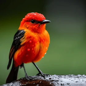 Orange and Black Bird with Water Droplets: A Study in Precisionism