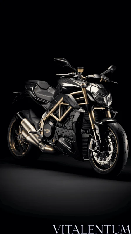 Sleek Black Motorcycle with Gold Accents - Matte Drawing AI Image