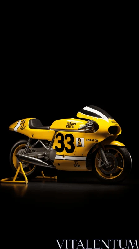 AI ART Yellow Motorcycle on Black Table - Vintage Modernism Character Design