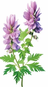 Delicate Purple Flowers with Green Leaves in Prairiecore Style