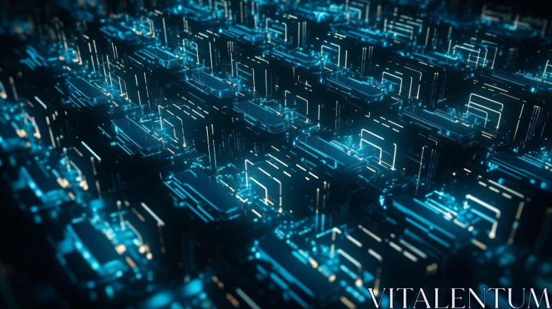 AI ART Glowing Blue Microchips - Futuristic Technology 3D Rendering