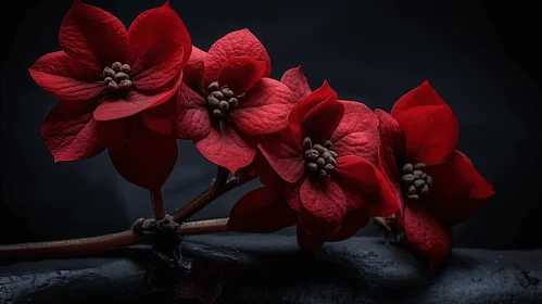 Monochromatic Red Flowers on Dark Background - Eastern Zhou Dynasty Inspired
